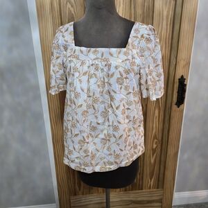 Floral White and Brown Blouse